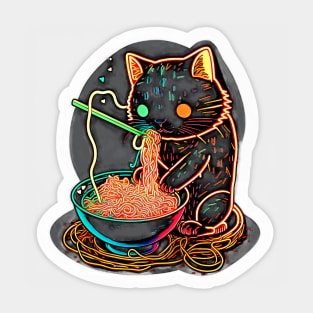 Neon Cat Eating Ramen Sticker